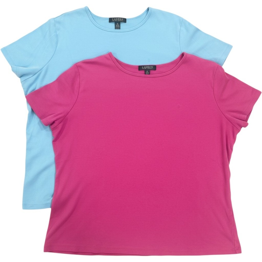 Lauren Ralph Lauren 2X Cotton T Shirt Lot Pink Blue Vintage Y2K RLL Logo